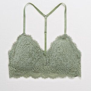 Aerie Eyelash Lace Padded Bralette in Olive Green size L
